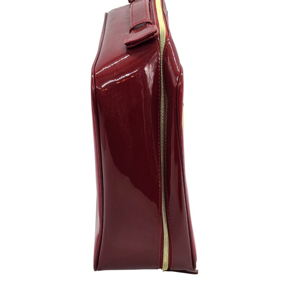 Estee Lauder Sleek Red Patent Leather Cosmetic Travel Bag W/ Gold Zipper Accents - Picture 5 of 12